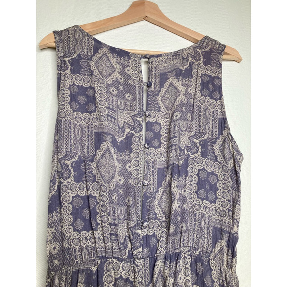 Sadie & Sage Womens Romper Purple Geometric Top Tie Waist Boat Neck Button M - Picture 5 of 11